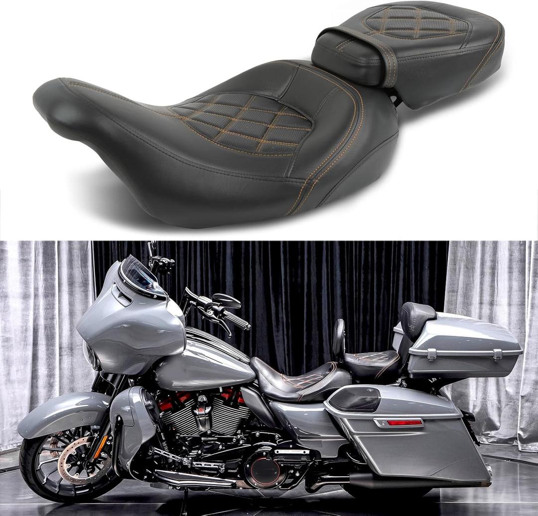 Rich Choices Low-Profile Driver Passenger Seat Pillion Set Compatible with Harley Touring Road King FLHR Street Glide FLHX Road Glide FLTRX CVO Street Glide FLHXSE Electra Glide Ultra Classic (Orange)