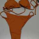 ZAFUL Women's Sexy Triangle Bikini Set Cami String Swimwear Texture High Cut Thong Swimsuit Cheeky Two Piece Bathing Suit L