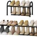STO STO Expandable Shoe Organizer, 1-Tier Metal Shoe Rack for Closet, Up to 8 Pairs Adjustable Storage for Front Door Entrance, Free Standing Organizer for Entryway, Black