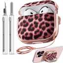 Inesore with Safety Lock for AirPods 4 Case Cover 2024,Floral Cute AirPod 4th Generation Case for Women Girly with Cleaner Kit and Keychain- Pink Leopard