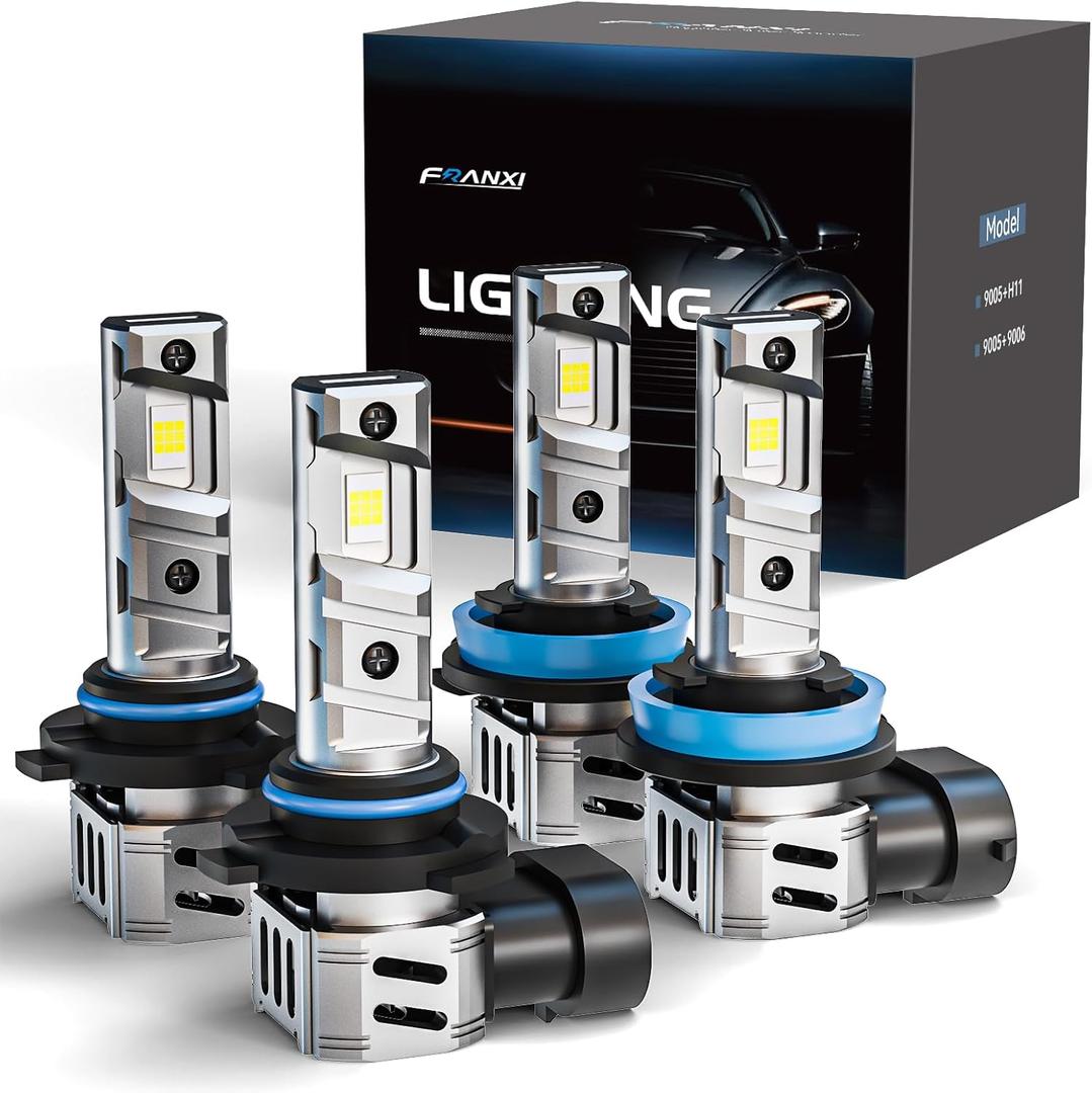 FRANXI 9005/HB3 H11/H8/H9/H16 Bulbs Combo Fog Lights, 120W Super Bright 6000K Cool White, 1:1 Design with Cooling Fan, Plug and Play, Pack of 4 FRANXI 9005/HB3 H11/H8/H9/H16 Bulbs Combo Fog Lights, 120W Super Bright 6000K Cool White, 1:1 Design with Cooling Fan, Plug and Play, Pack of 4