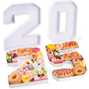 2025 Set Cardboard Number for Charcuterie 10.2'' Fillable Tray Charcuterie Paper Box for Graduation Anniversary Birthday New Year Party Decorations Chocolate Cookies Goodie Cupcake Box (White)