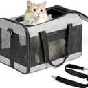 Cat Carrier Airline Approved, Soft-Sided Dog Carrier with Inner Safety Leash, Pet Transport Carrier for Small-Medium Cats Puppies up to 15 Lbs, Collapsible Travel Kitten Carrier Bag - Gray M