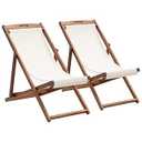 FDW Outdoor Wooden Patio Lounge Chair 2 Set Beach Sling Chair Set Height Portable Reclining Beach Chair Solid Wood Frame with White Polyester Canvas 3 Level, Khaki