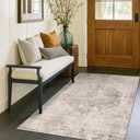 Washable 4x6 Area Rug for Entryway Indoor, Living Room, Kitchen, Bedroom Bedside - Stain-Resistant Non-Slip with Rubber Backing, Unique Floral Aesthetic Dcor, Light Brown & Beige