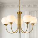 Modern Globe Chandelier 5 Light Mid Century White Milk Glass Vintage Sputnik Hanging Chandeliers Gold Pendant Light Fixtures for Dining Room Kitchen Living Room Bedroom