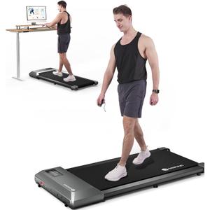 DeerRun Under Desk Treadmill, Walking Pad With 300lbs Capacity, Mini Portable With Remote Control for Home Office, Installation-Free