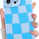 KANGHAR Compatible with iPhone 16 Pro Case, Silicone Checkered Cute Pattern, Camera Protection Soft Slim Phone Case for Phone Case -Blue