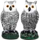 TRAYDER 2 Pack Fake Owl Decoys Large, Outdoor Decorations Anti Bird Repellent Owls for Garden Deterrent, Scarecrow Horned Owl (White)