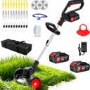 Electric Weed Wacker Cordless Eater 21V Battery Powered Lightweight Portable String Trimmers 3-in-1 Lawn Edger/Grass Trimmer/Brush Cutter with 4 Types Blades & Wheels for Yard and Garden