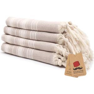 Bazaar Anatolia Hand Towels - Set of 4 | 39" x 19" - Decorative Turkish Hand Towel for Bathroom, 100% Cotton, Kitchen, Face, Hair, Tea, Dishcloth, Guest Towels Cream - Stripe Beige