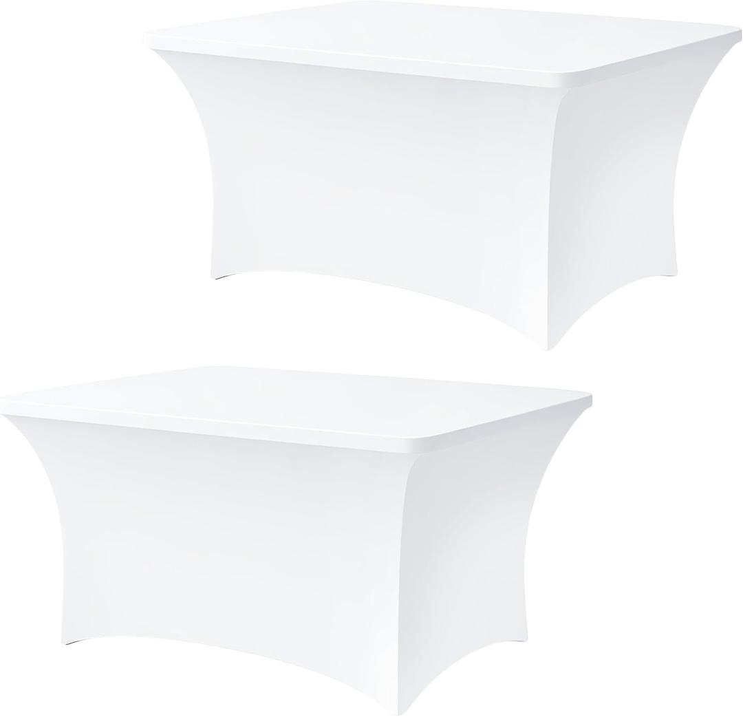 4FT White Table Cloth - 2 Pack, Fitted Stretch Rectangle Spandex Tablecloth, Washable Table Cover for Party, Dining, Wedding, Banquet and Festival(Black, 30" x 48")