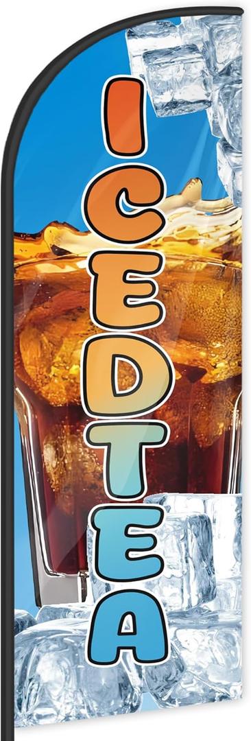 Ice Dtea Feather Flag for Business Advertising 6 FT Swooper Flag for Storefronts Retailers Shops Food Trucks Events and Fairs (Flagpole Not Included)