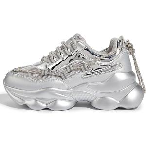 LUCKY STEP Women's 90s Chunky Sneakers Sparkly Bling Rhinestone Rope Platform Casual Thick Dad Rave Walking Shoes, 7