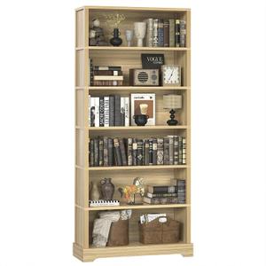 TVU 6 Tiers Wooden Bookshelf, 77.2" Tall Farmhouse Style Open Bookcase, 31.5" Wide Standing Book Shelf with Storage for Study Room, Living Room, Natural Wood Color, 10.6" D x 31.5" W x 77.2" H