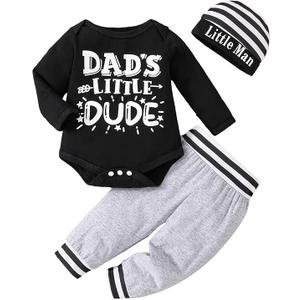 MVUOCR Toddler Baby Boy's Outfits Fall Clothes Set Print Long Sleeve Pants Sets and Hat Soft Baby Coming Home Hospital Romper 0-3M