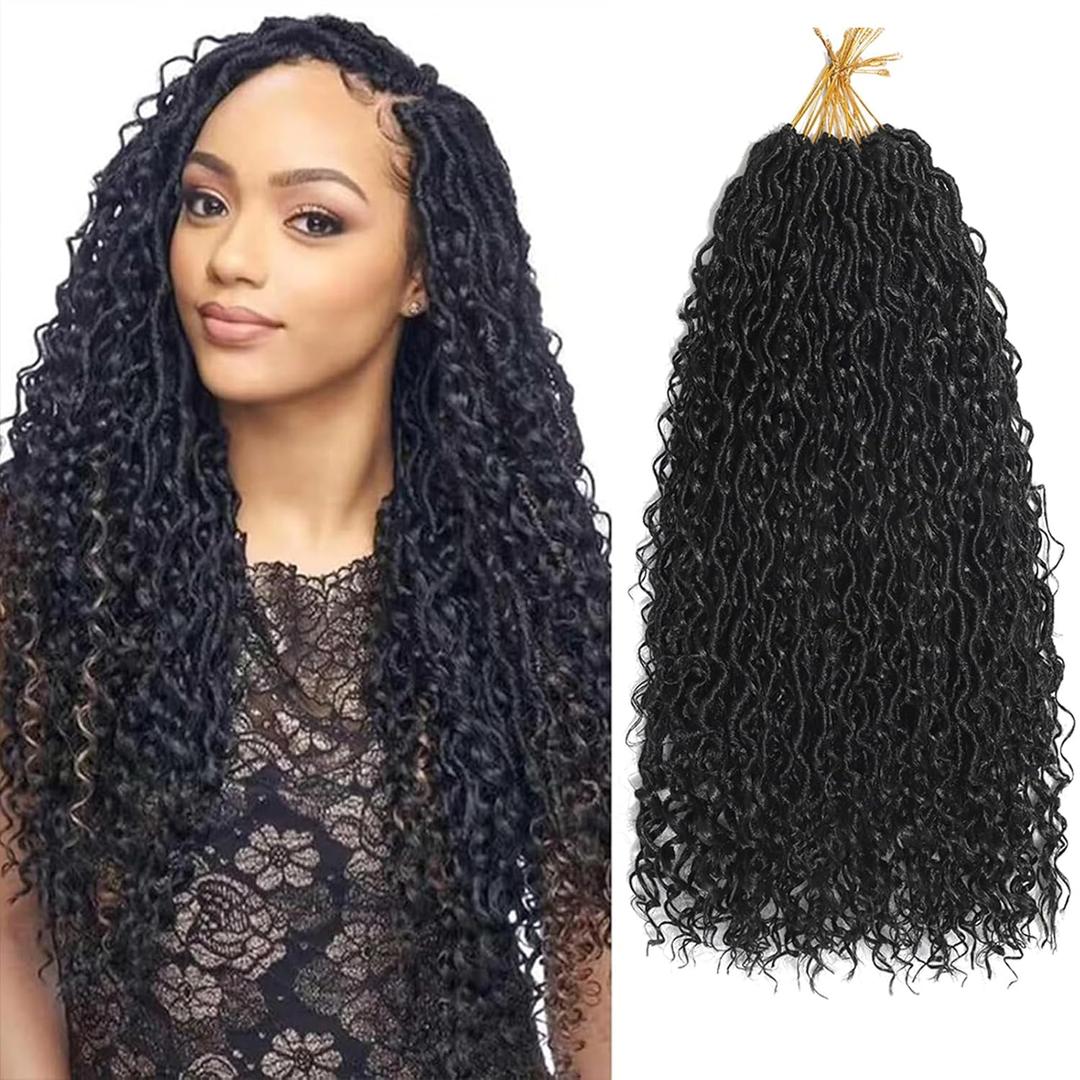 Goddess Locs Crochet Hair 1B 8 Packs Soft Faux Locs Crochet Hair For Black Women Pre-looped Boho Locs Crochet with Curly Ends Hair Extensions (1B,12 inch)