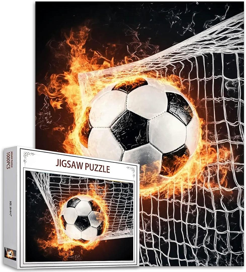 1000 Piece Jigsaw Puzzles for Adults Ball Sport Painting Jigsaw Puzzle Fire Soccer Ball 1000 Pieces Puzzles Playing Football DIY Craft Magic Puzzle Art Bedroom Decor (Colorful) (19.7''Wx27.6'H)