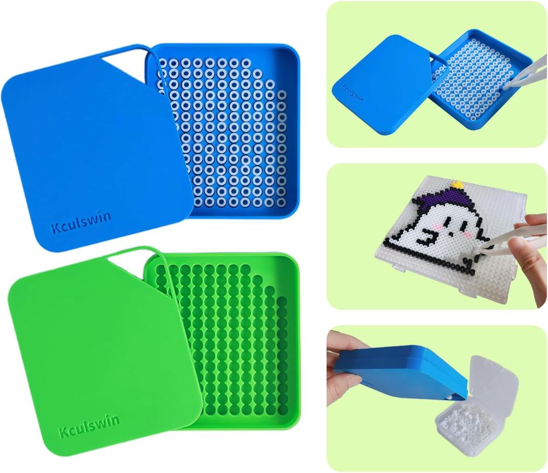 2 Pcs 5mm Fuse Beads Picking Tray Kit with Total 296 Holes, Efficient Sorting Tools with Effortless Beads Recovery, User-Friendly for Iron Bead Beginners (Blue and Green)