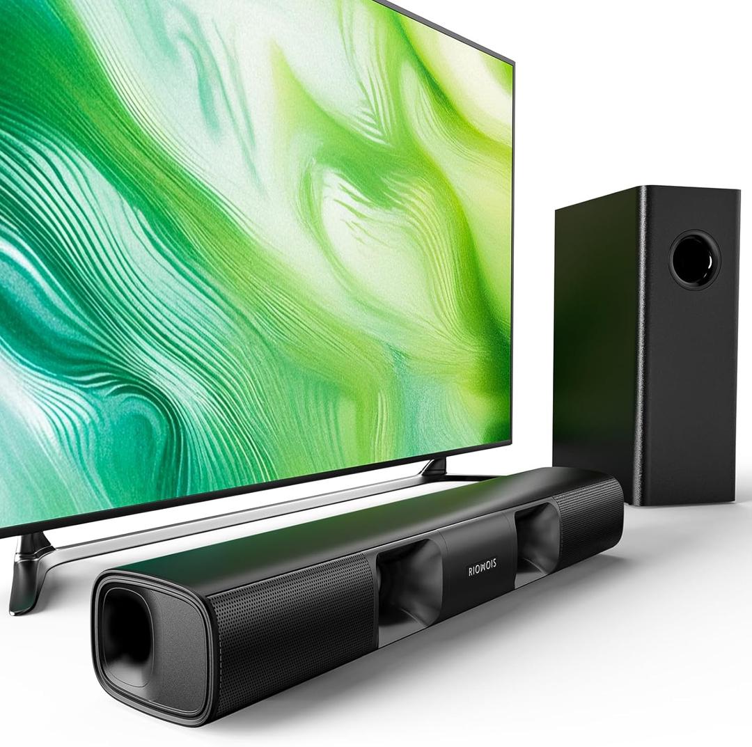 Sound Bar for Smart TV, 90W Compact Soundbar TV Speaker with Subwoofer, 2.1Channel Home Theater Surround Sound System with Crisp Vocals and Deep Bass for TV PC Projector.