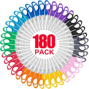 Toidgy 180 Packs Kids Scissors, 5 Inch Scissors Bulk for School, Blunt Tip Scissor for Kids Student Teacher, Safety Scissor for Preschool Classroom Office Home, School Supplies Craft Cutting Paper