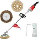 Electric Concrete Grinder Machine & Polisher, 6-Speed 110V Heavy Duty Floor Grinder for Concrete, Cement & Wall Grinding, Rust & Coating Removal, 180mm Diamond Disc & 200mm Wire Brush