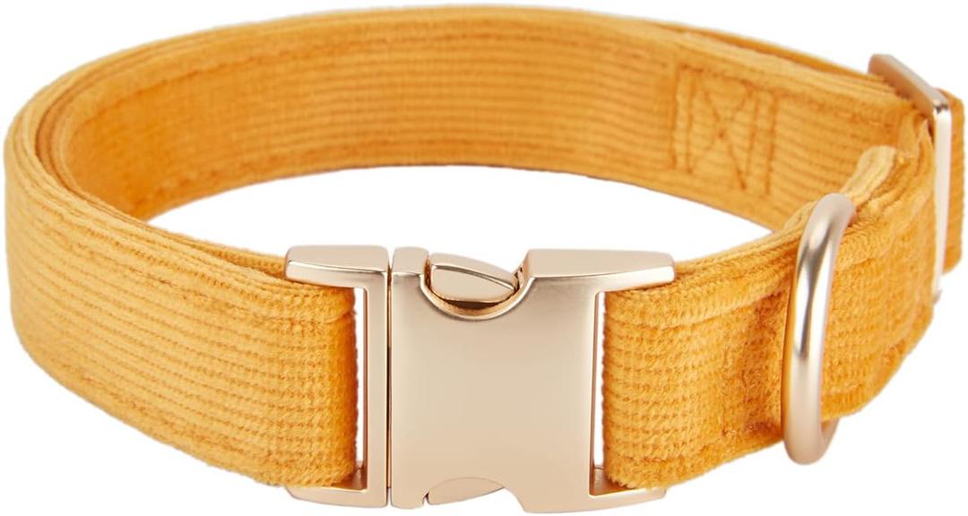 Soft Cotton Dog Collar with Metal Buckle Adjustable Heavy Duty Comfy Corduroy Collars for Small Medium Large Dogs, Orange, Medium (Medium (Pack of 1))