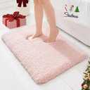 ILANGO Pink Christmas Bathroom Rugs 24"x17" Non Slip & Super Absorbent Extra Thick Soft, Washable Bath Mat for Floor, Non Shedding Microfiber Plush Holiday Bath Rug with Rubber for Shower Sink