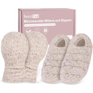 SuzziPad Microwavable Heated Gloves and Microwave Slippers, Hand Heating Pad and Foot Warmers for Fatigue and Discomfort, Cold Feet Reliever for Bed, Ideal Choice for Elderly in Cold Day, S