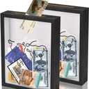 Kapix 2 Pack Adventure Archive Box, 8x10 Shadow Box with Slot, Travel Memory Box Display Case for Keepsakes Ticket Storage (Black)