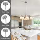 6-Light Brushed Nickel Chandelier Modern Farmhouse Dinner Room Light Fixture with Frosted Glass Lampshade, Rustic Round Adjustable Ceiling Pendant Light for Living Room, Over Table, Kitchen Island