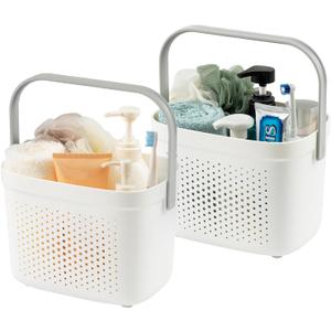 TAILI Portable Shower Caddy Basket Tote, 2 Pack Plastic Shower Basket with Handle, Dorm Room Essentials Toiletry Caddy for Dorm College Bathroom Cleaning Camping, Grey&White