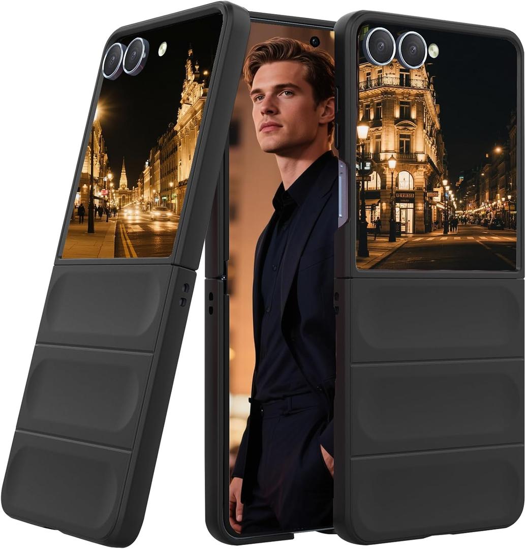 Men Slim Case for Samsung Galaxy Z Flip 7, Rugged Shield TPU Durable Ultra Thin Cover Military Grade Anti-Scratch Shockproof Protection Cover for Galaxy Z Flip7 - KHD Black