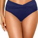 Tempt Me Women Mid Waist Bikini Bottoms - V Cut Bathing Suit Bottoms Twist Front Swimsuit Bottoms Ruched Swimwear 2025, Large