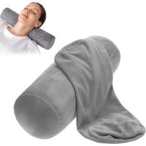 2 Pack Round Neck Pillow Soft Bolster Pillow Covers with Hidden Zipper Neck Roll Pillows Cases Necks Roll Pillowcase Breathable Cylinder Pillows for Cylindrical Cushion, 18 X 6 Inch (Gray)