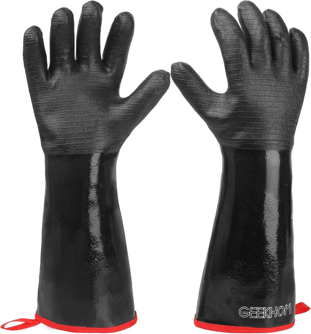 GEEKHOM 18-Inch Heat Resistant BBQ Gloves 932F Waterproof Long Sleeve Cooking Gloves, Non-Slip Silicone Grip Grill Gloves for Grilling, Smoker, Oven, and Kitchen Use
