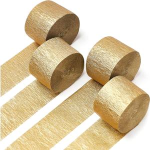 PartyWoo Gold Crepe Paper Streamers 4pcs 328ft Pack of Gold Crepe Paper for Wedding Birthday Baby Shower Engagement Anniversary New Year Eve Graduation Party Decorations(1.8 Inchx82 Ft/Roll)