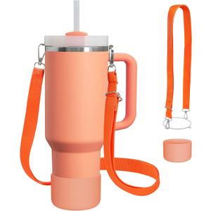 Cup Accessories Set Compatible with Stanley H2.0 & Protour 40oz, Carrier with Strap & Protective Boot, Handle Shoulder Cross Carrying Strap for Women Men (Nectarine, Fit Stanleyy 40oz)