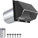 4 Inch Hooded Wall Vent with Screen and Damper,Outdoor Dryer Vent Cover for 4 inch Pipe,Wall Exhaust Vent Cover Cap External Extractor for House Ventilation&Outside Air Exhaust,Galvanized Steel,Black