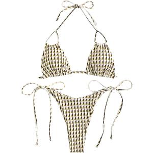 ZAFUL Triangle Bikini for Women 2 Piece Halter Bikini Sets Sexy High Cut Bathing Suit Side Tie Swimsuits (Large, 1-light Yellow)