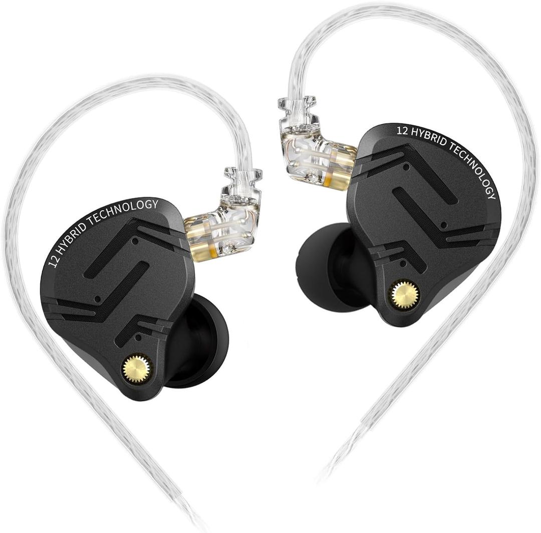 KZ ZS12 PRO X in Ear Monitor IEM Headphones,1DD+5BA Hybrid Wired Gaming Earbuds,KZ in Ear Monitor Gaming Earbuds Earphones with 2PIN Cable for Audiophile (Dark Black, NO Microphone)