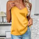 Zeagoo Women's Silk Satin Tank Tops 2026 V Neck Adjustable Spaghetti Strap Sleeveless Camisole Summer Basic Blouse Yellow L 