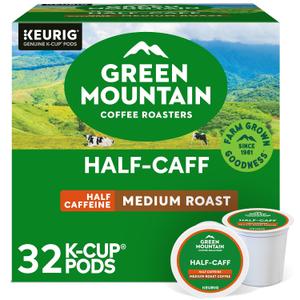 Green Mountain Coffee Roasters Half Caff, Single-Serve Keurig K-Cup Pods, Medium Roast Coffee Pods, 32 Count (EXP 06/18/28)