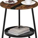 2 Tier Coffee Table in Living Room, Industrial Style Round Coffee Table with Metal Tray, Wood Small Outdoor Coffee Table for Bedroom Balcony Patio, Rustic Brown