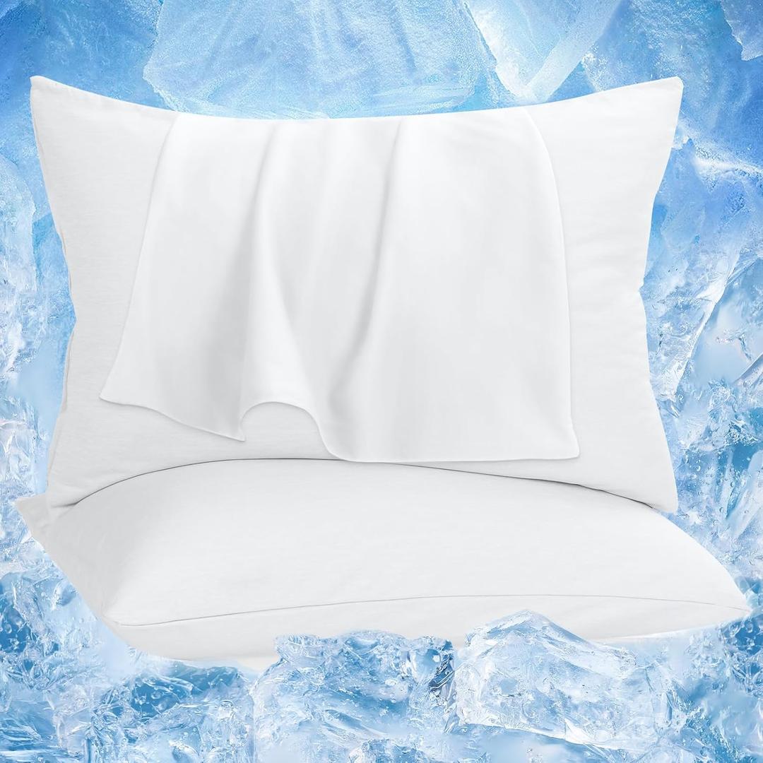 Cooling Pillow Cases 2 Pack, Q-Max 0.4 Cooling Pillowcases for Hot Sleepers, Cool Summer Pillow Cover with Double-Side Design & Hidden Zipper (White Q, 20"x30”)
