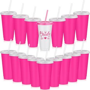 16 Pcs Babe Bachelorette Cups Bachelorette Party Tumbler with Lids and Straws Bridesmaid Cups Bridal Cup Plastic Travel Mug for Wedding Bachelorette Party Supplies Gifts (Rose Pink,24 oz)