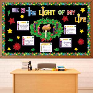 Christmas Advent Bulletin Board Set Advent Wreath Candle Classroom Decoration Love Hope Joy Peace Cutouts Xmas Nativity Bulletin Board for Winter Holiday Christian Religious Sunday School Wall Decor