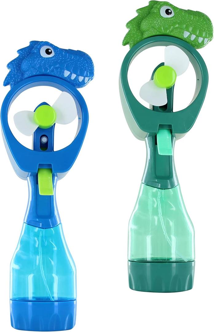 P&F Pack of 2X Dinosaur Water Mist Spray Bottle Fan Portable Handheld Mister - Battery Operated (Blue &Green)