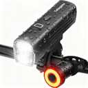Super Bright Bike Lights for Night Riding, 2 Powerful LED for High Beam Low Beam Bicycle Lights, 6000mAh USB-C Rechargeable Bike Headlight, Smart Brake Bike Taillight, IPX6 Waterproof & Aluminum Alloy