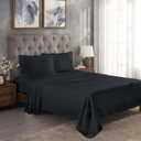 Superior Modal from Beechwood 300 Thread Bed Sheet Set, 1 Elastic Extra Deep Pocket Fitted Sheet, 1 Flat Sheet, 2 Pillowcases, Soft Cool Sheets, Sateen Weave, Bedding Essentials, Queen, Black (Full)